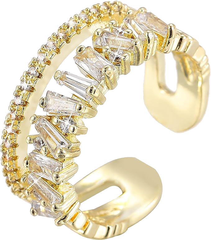 VOPIPO Adjustable 18k Gold Plated CZ Leaf Open Ring Dainty Double Cubic Zirconia Olive Branch Leaves Band Stacking Finger Rings Minimalist Cute Statement Ring Jewelry for Women Teen Girls