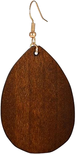 Wooden Hoop Earrings for Women Girls Retro Black African Bohemian Wood Teardrop Geometric Lightweight Dangle Drop Earrings