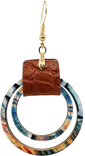 Handmade Big Hoop Earrings, Boho Earrings, Colorful Wooden Leather Earrings, Wood Circle, Statement Jewelry for Women