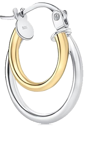 Hoops & Loops 925 Sterling Silver Double Circle Round-Tube Polished Click-Top Hoop Earrings for Women and Teen Girls, 15mm 20mm 25mm