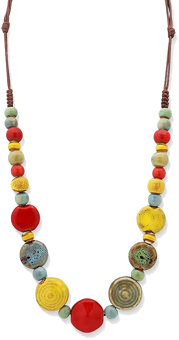 Boho Hippie Colorful Ceramic Bead Strand Necklace Bohemian Jewelry Gift for Women