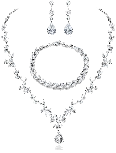 Hadskiss Jewelry Set for Women, Necklace Dangle Earrings Bracelet Set, White Gold Plated Jewelry Set with White AAA Cubic Zirconia, Allergy Free Wedding Party Jewelry for Bridal Bridesmaid