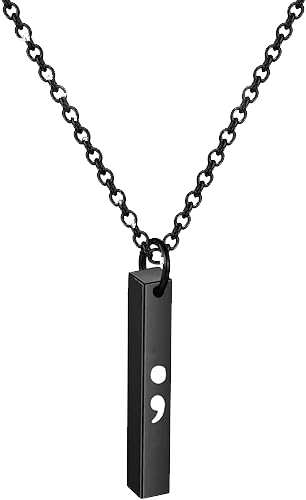 Semicolon Bar Necklace Mental Health Awareness Jewelry Inspirational Strength Gift For Cancer Survivor