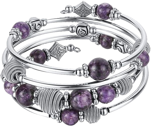 PEARL&CLUB Beaded Chakra Bangle Turquoise Bracelet - Fashion Jewelry Wrap Bracelet with Thick Silver Metal and Mala Beads, Birthday Gifts For Women